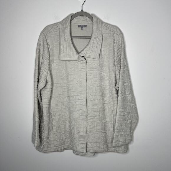 Habitat Jacket Womens XL Cream Textured Pucker  Collared Snap Buttons Pockets - Picture 1 of 13